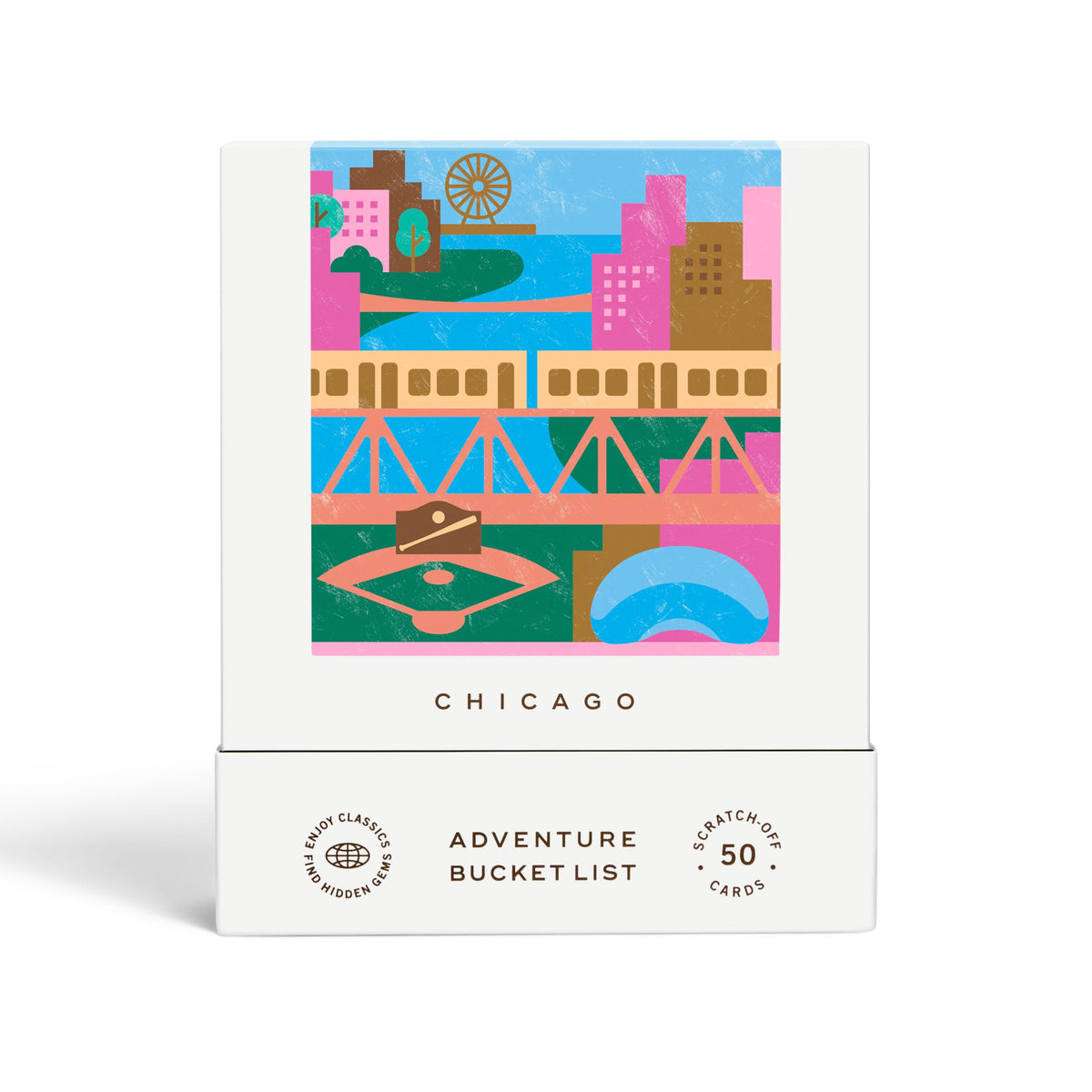 Reach International Outfitters Chicago Adventure Bucket List cover with 50 scratch-off cards for planning trips