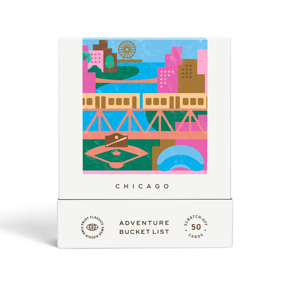 Reach International Outfitters Chicago Adventure Bucket List cover with 50 scratch-off cards for planning trips