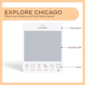 Reach International Outfitters Chicago scratch-off card detail shows how each card reveals a new adventure