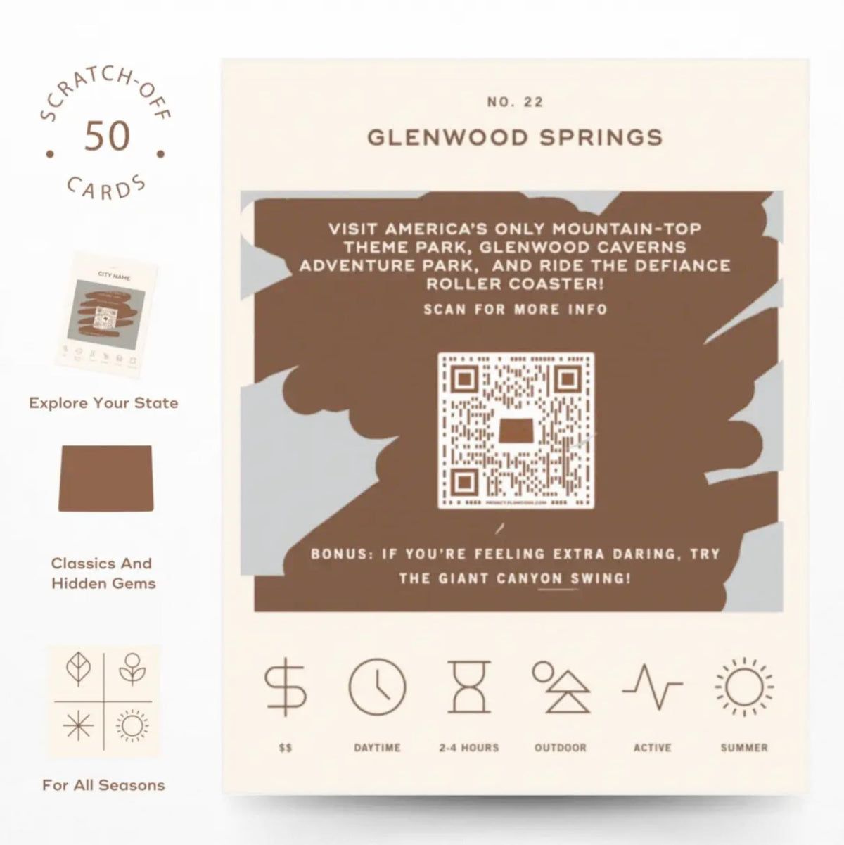 Reach International Outfitters scratch-off map of Colorado attractions sparks planning.