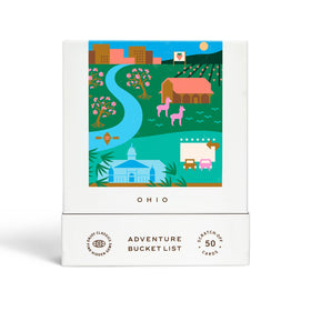 Reach International Outfitters Ohio Adventure Bucket List pack cover with scratch-off cards for planning trips