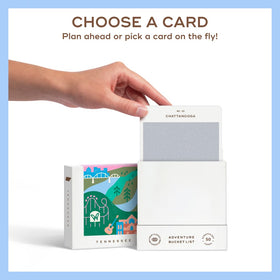 Reach International Outfitters Tennessee bucket list card waterfall scene, perfect for nature lovers planning excursions.