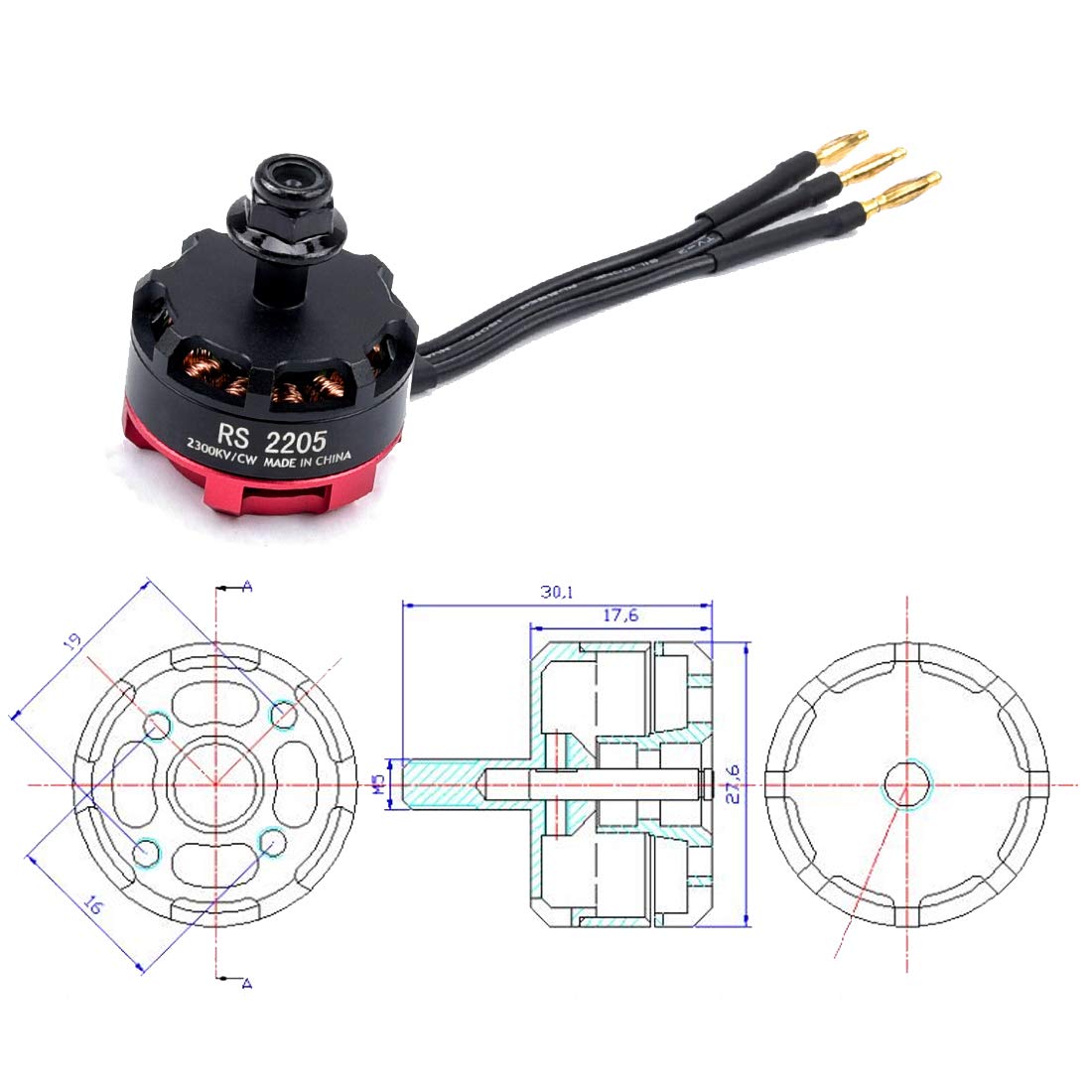 Readytosky RS2205 2300KV motor side profile for quad builds