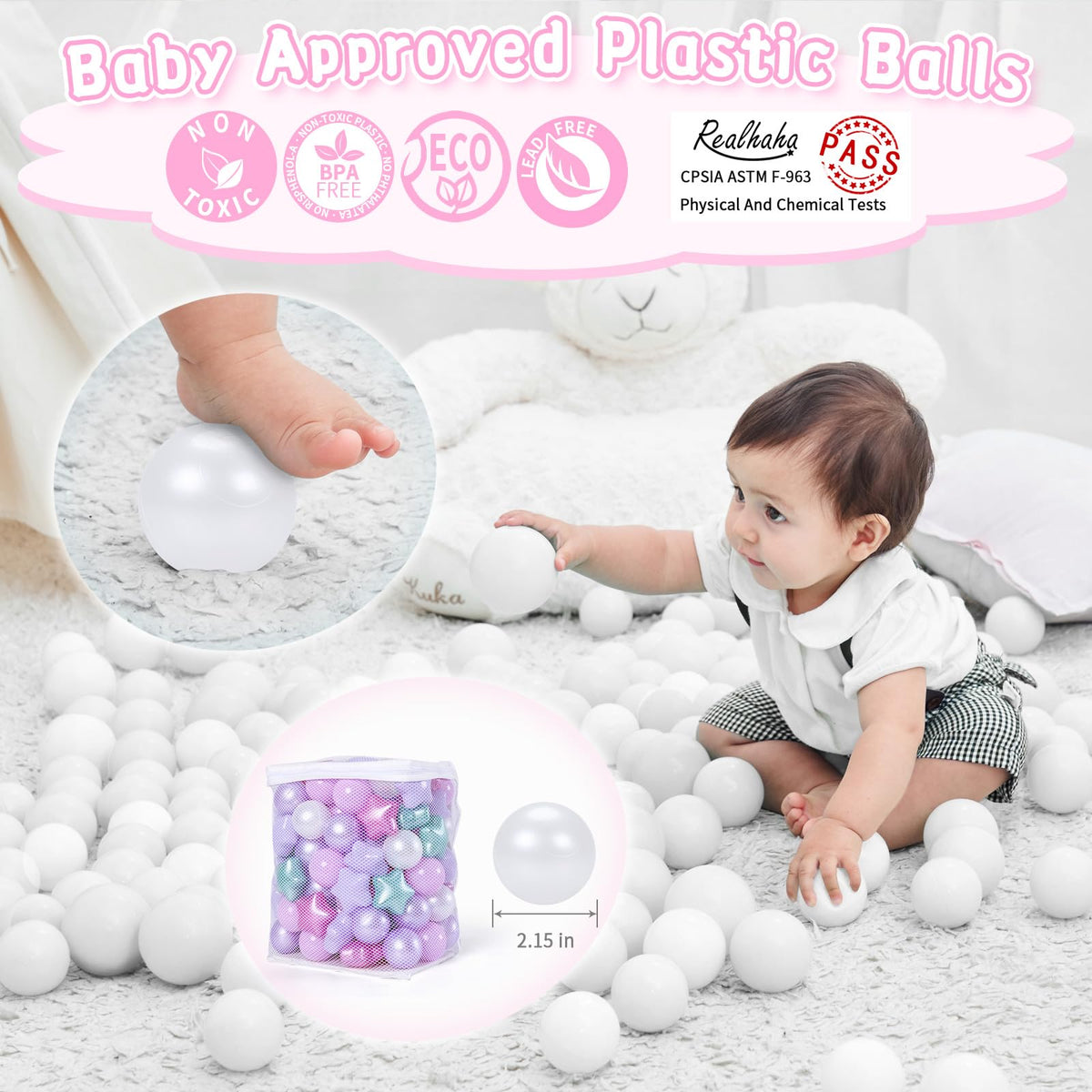 Realhaha round 2.16-inch purple balls in a play area with kids