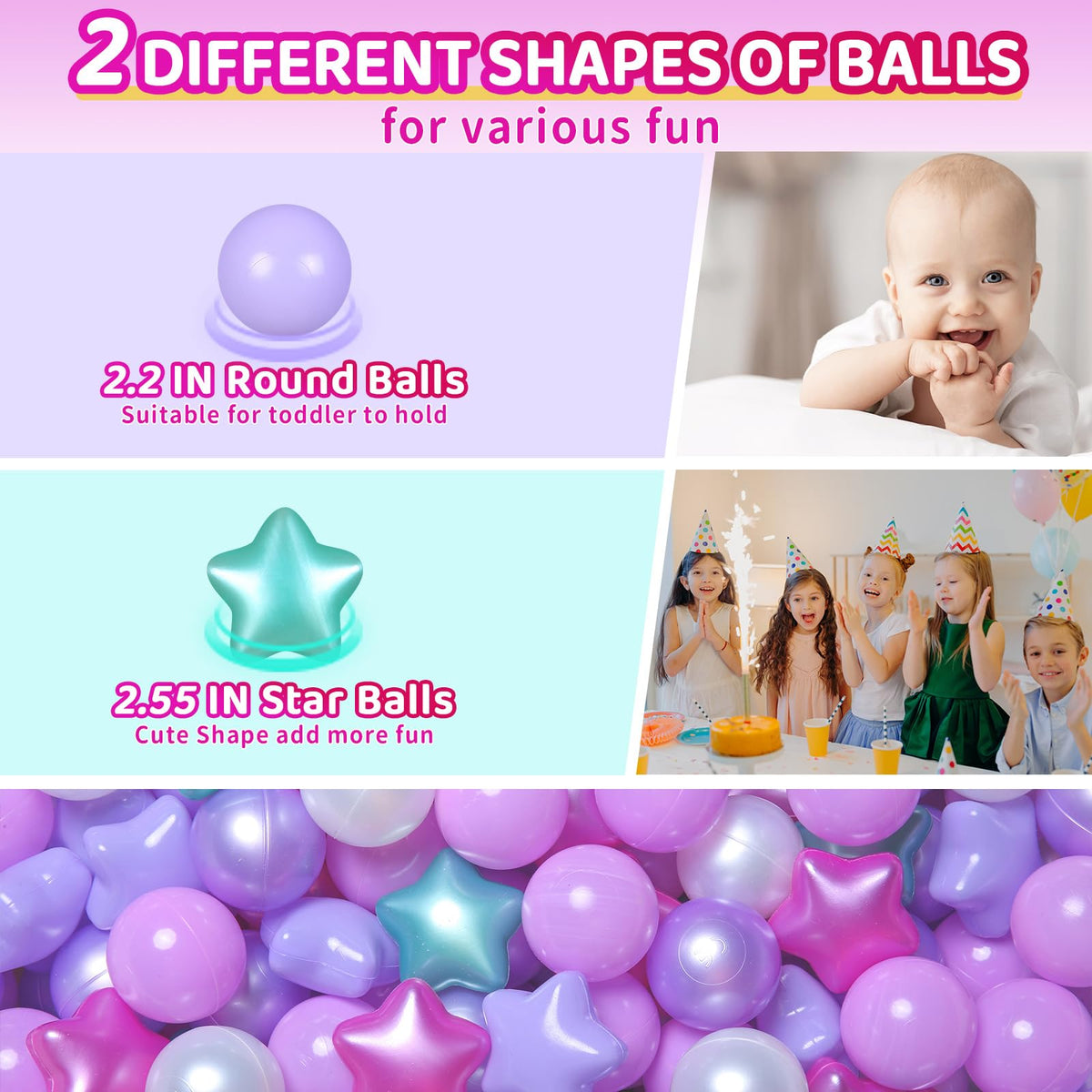 Realhaha star 2.55-inch purple balls with durable sealing for lasting play