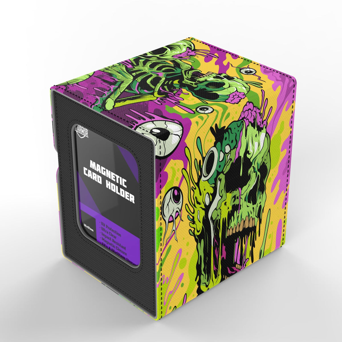Realm Guard Melting Skulls deck box front view with premium faux leather.