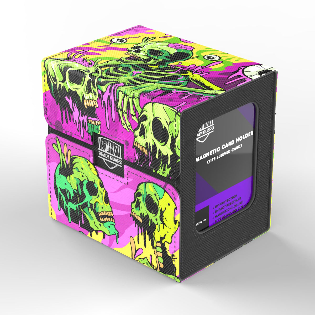 Realm Guard Melting Skulls interior microfiber lining protects cards.