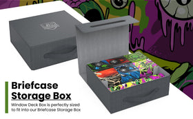 Realm Guard Melting Skulls travel-ready deck box in travel setup.