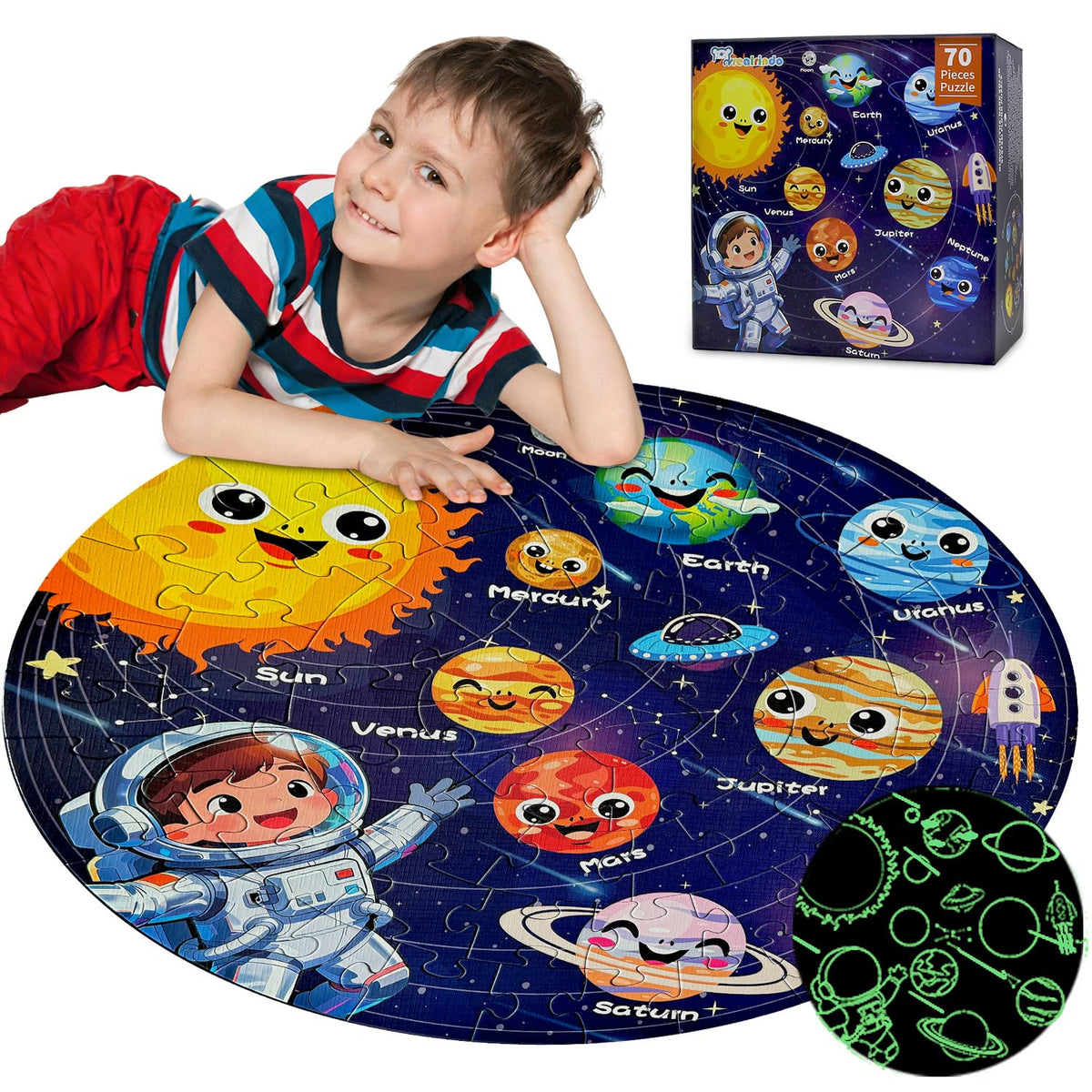 Realrindo solar-system floor puzzle with 70 pieces for hands-on space learning