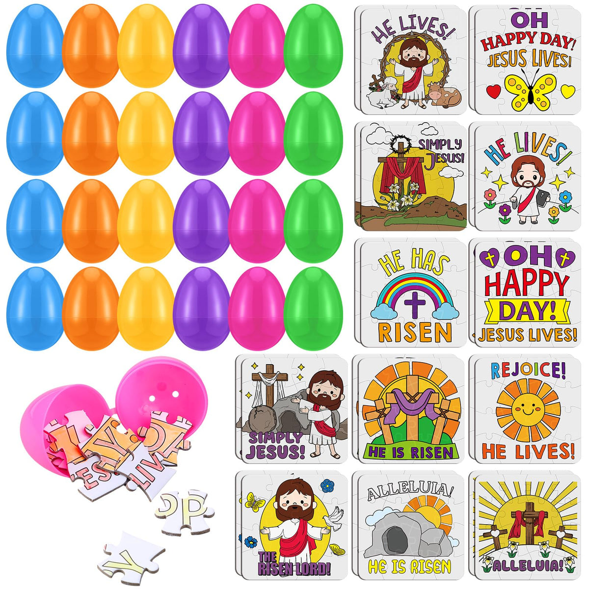 Realspring 24 Easter puzzles with eggs for classroom fun and family activity
