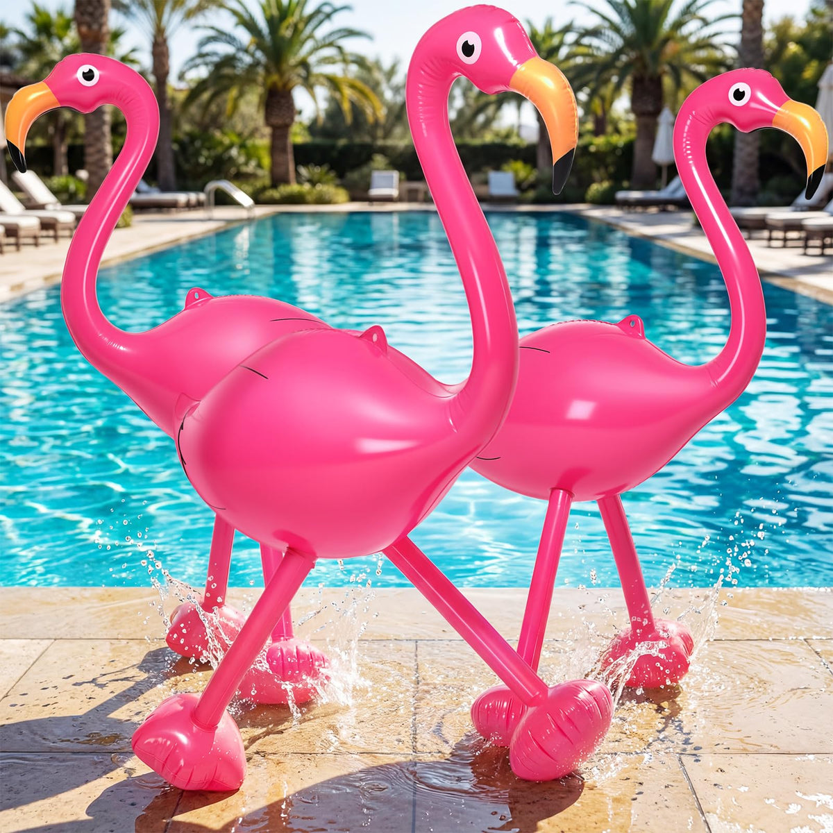 RealSpring three giant pink flamingos inflate as pool decor and photo backdrop