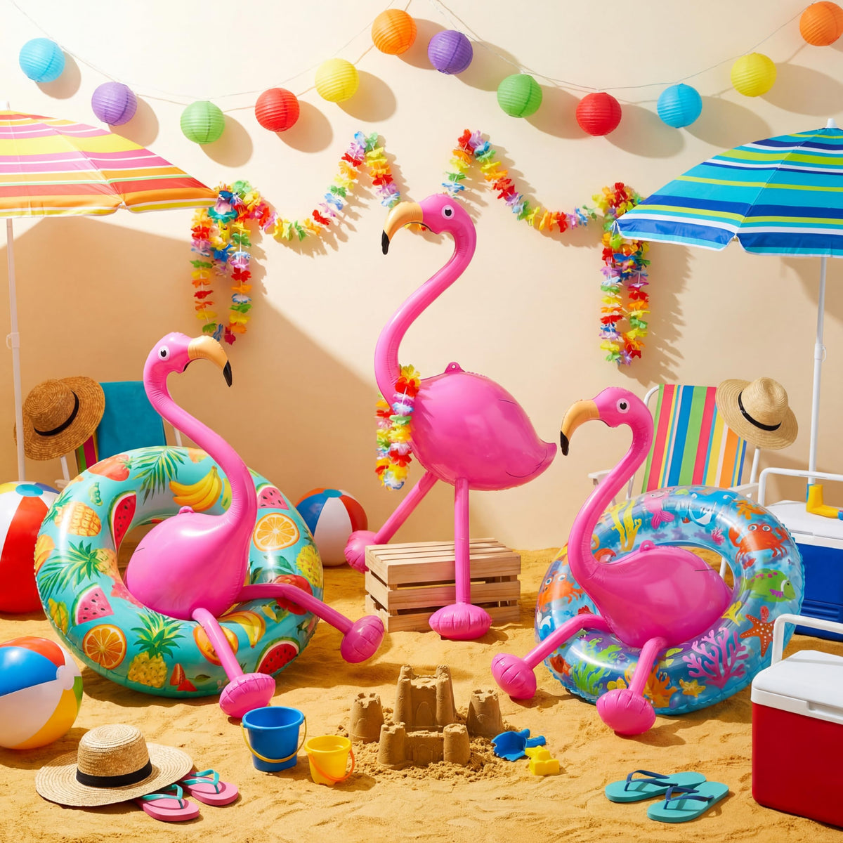 Realspring pink flamingo inflatable decor on lawn adds festive ambiance