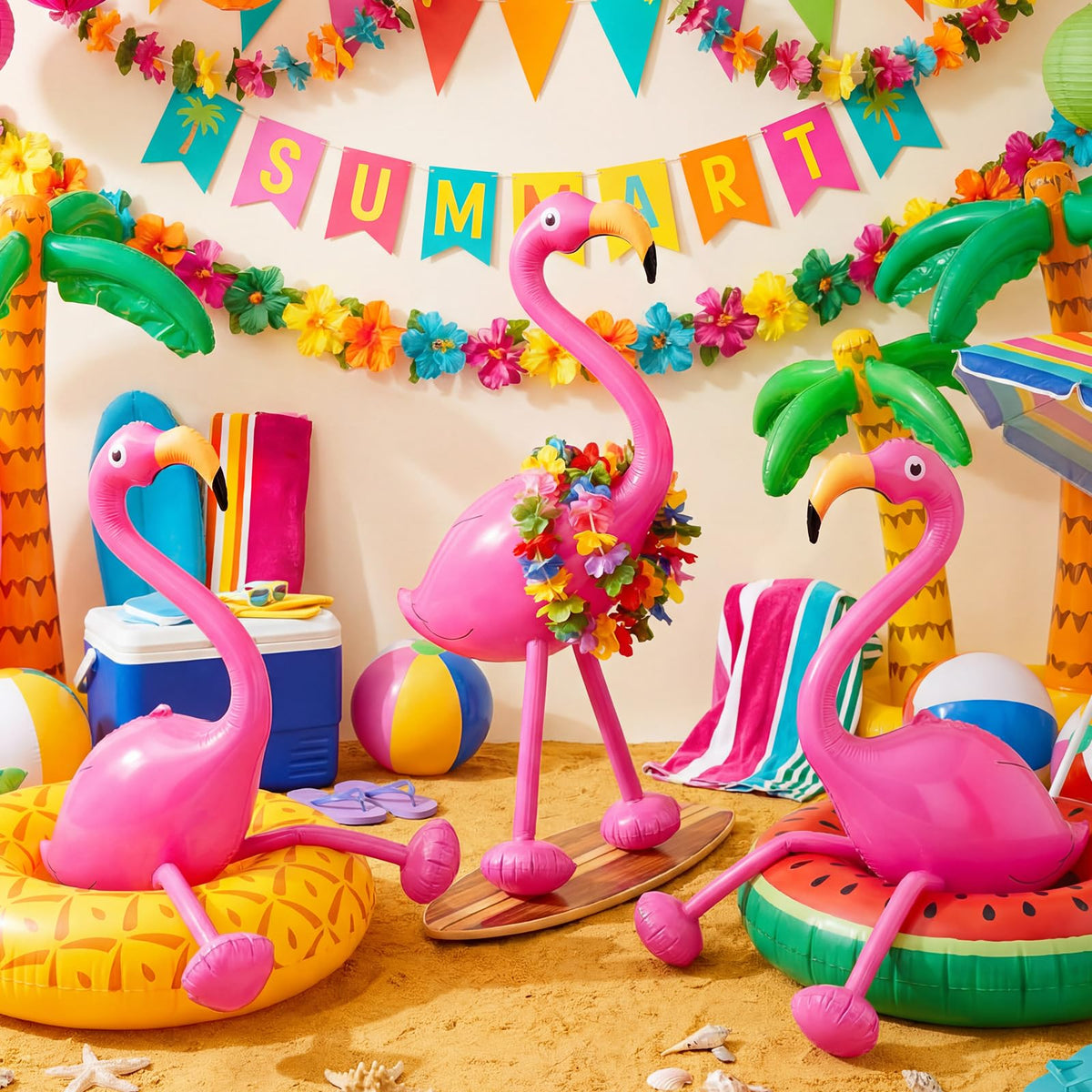 RealSpring pink flamingo 60-inch inflatables for tropical luau decor