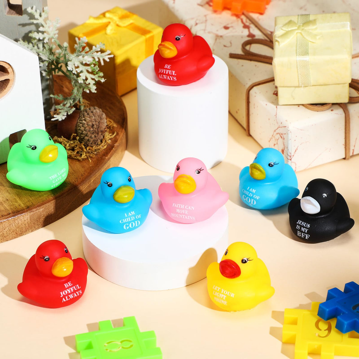 RealSpring Jesus Loves You ducks, squeaky party props for church events.