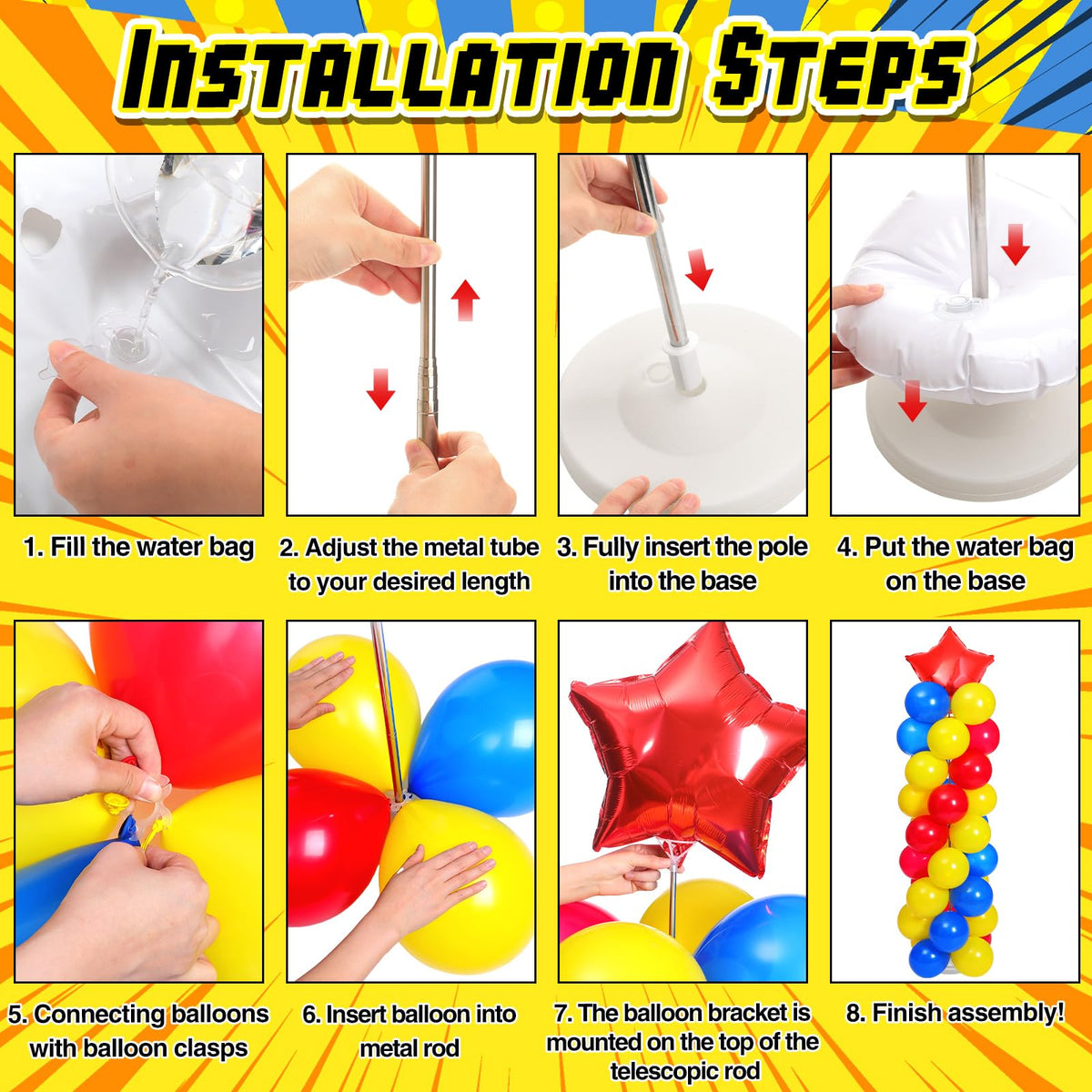 Realspring telescopic balloon tube demonstrates easy height adjustment.