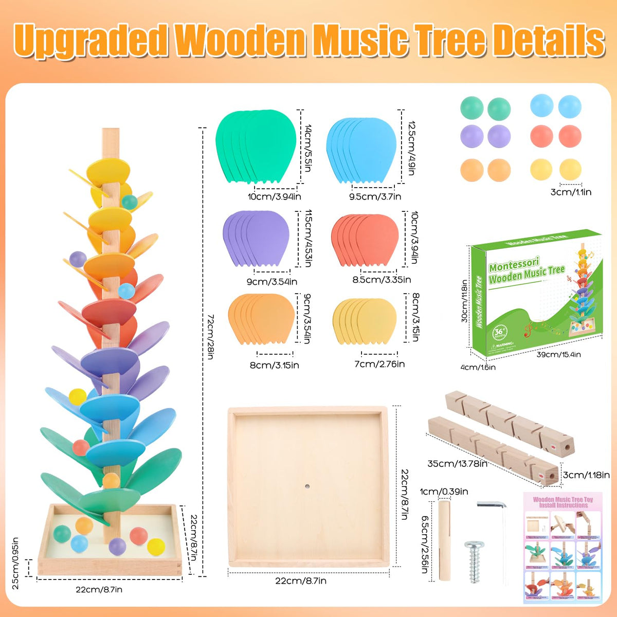 RECEKA Marble Run leaves and colors on a pillar detail for engaging play
