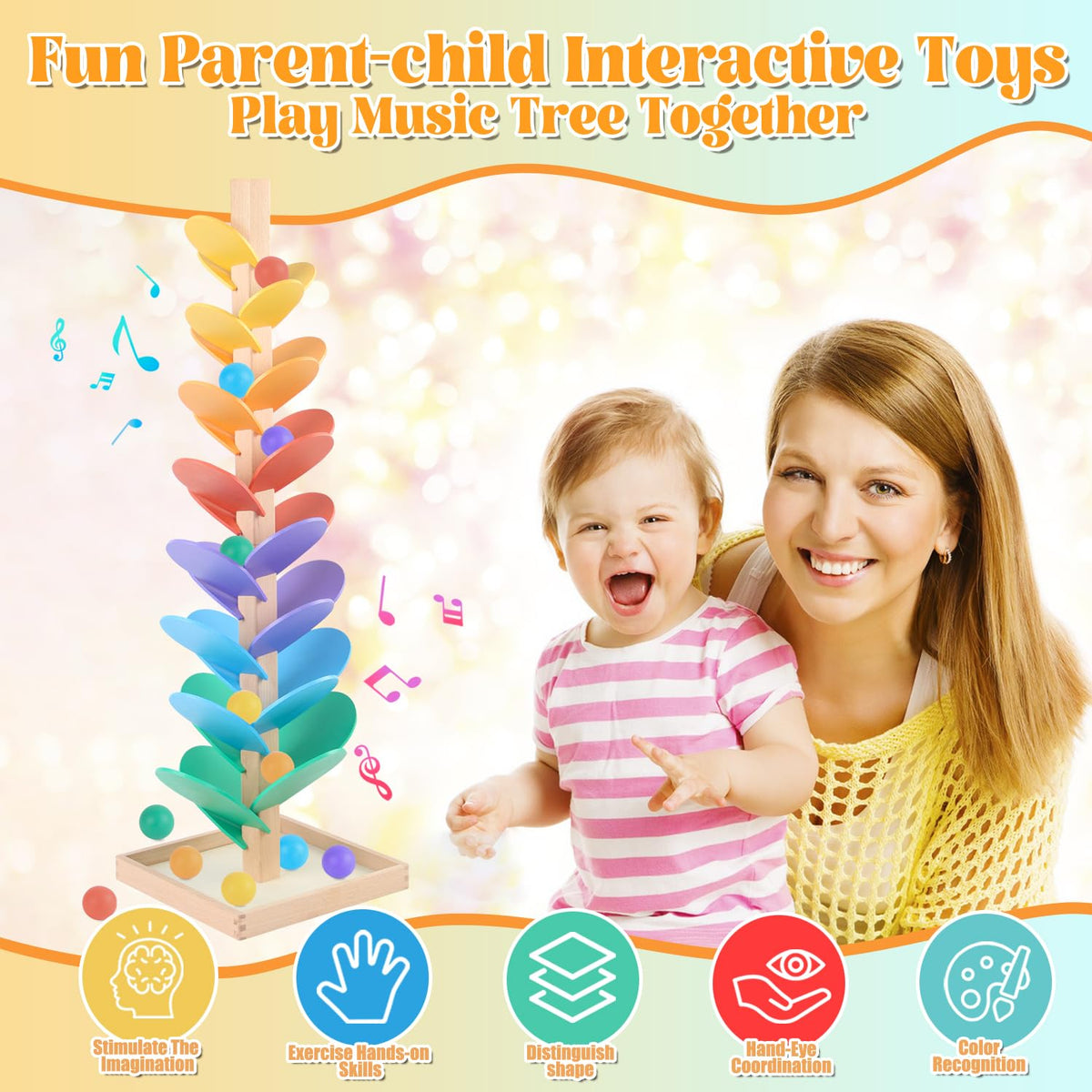 RECEKA Marble Run multicolor leaves and balls support color sorting skills