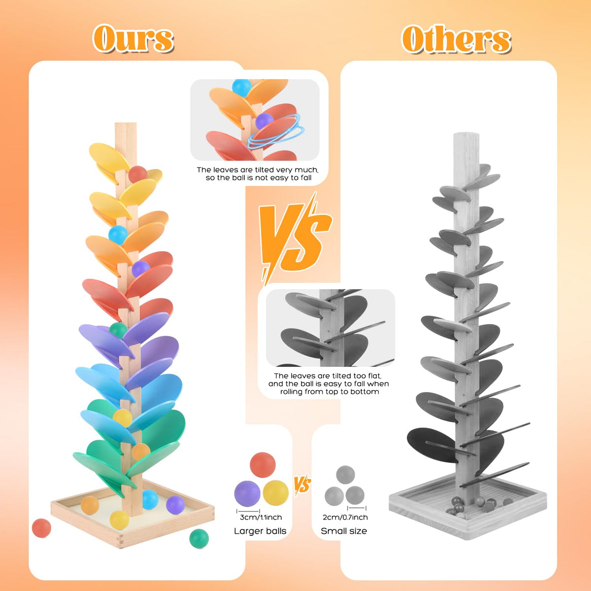 RECEKA Marble Run wooden pillars with tight slots for safe durability