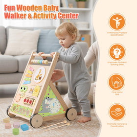RECEKA wooden baby walker back storage space keeps toys within reach.