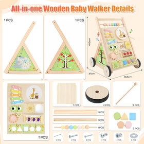 RECEKA wooden baby walker beads drum xylophone enhances sensory play and fine motor skills.