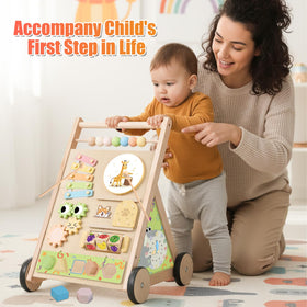 RECEKA wooden baby walker silent rubber wheels protect floors during use.