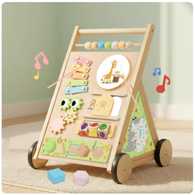 RECEKA wooden baby walker with wheels front view promotes safe first steps.