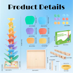 Receka wooden marble run leaves close-up shows color sorting potential