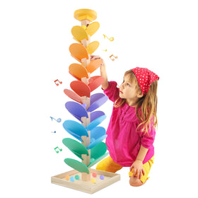 RECEKA wooden marble run leaves showing vibrant colors for color recognition and focus