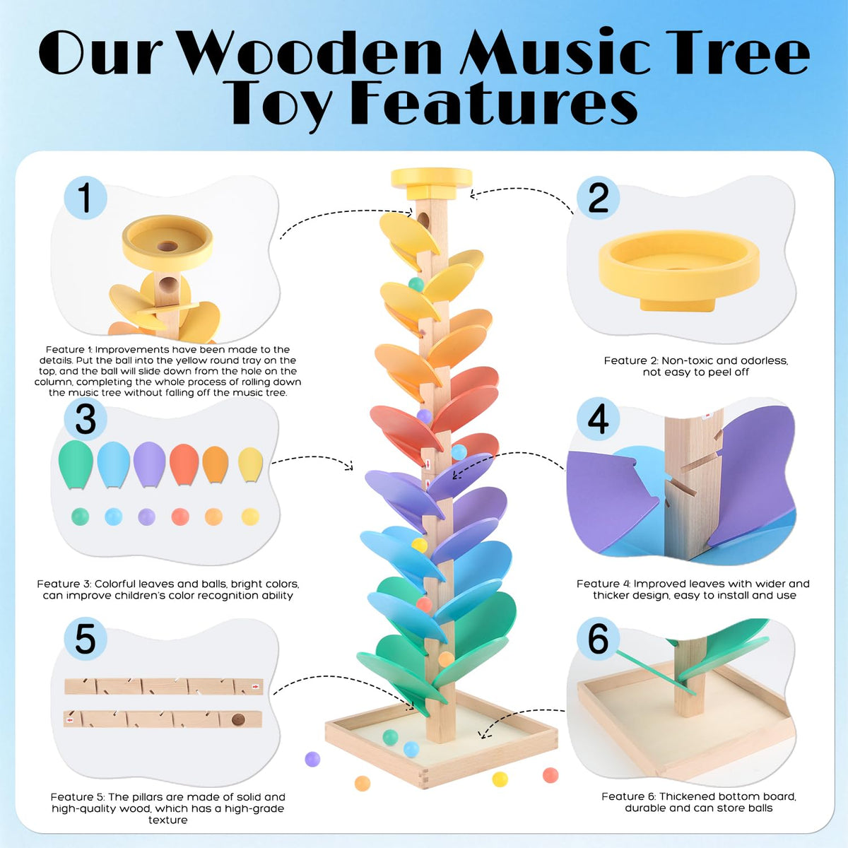 Receka wooden marble run yellow tray top highlights easy marble entry