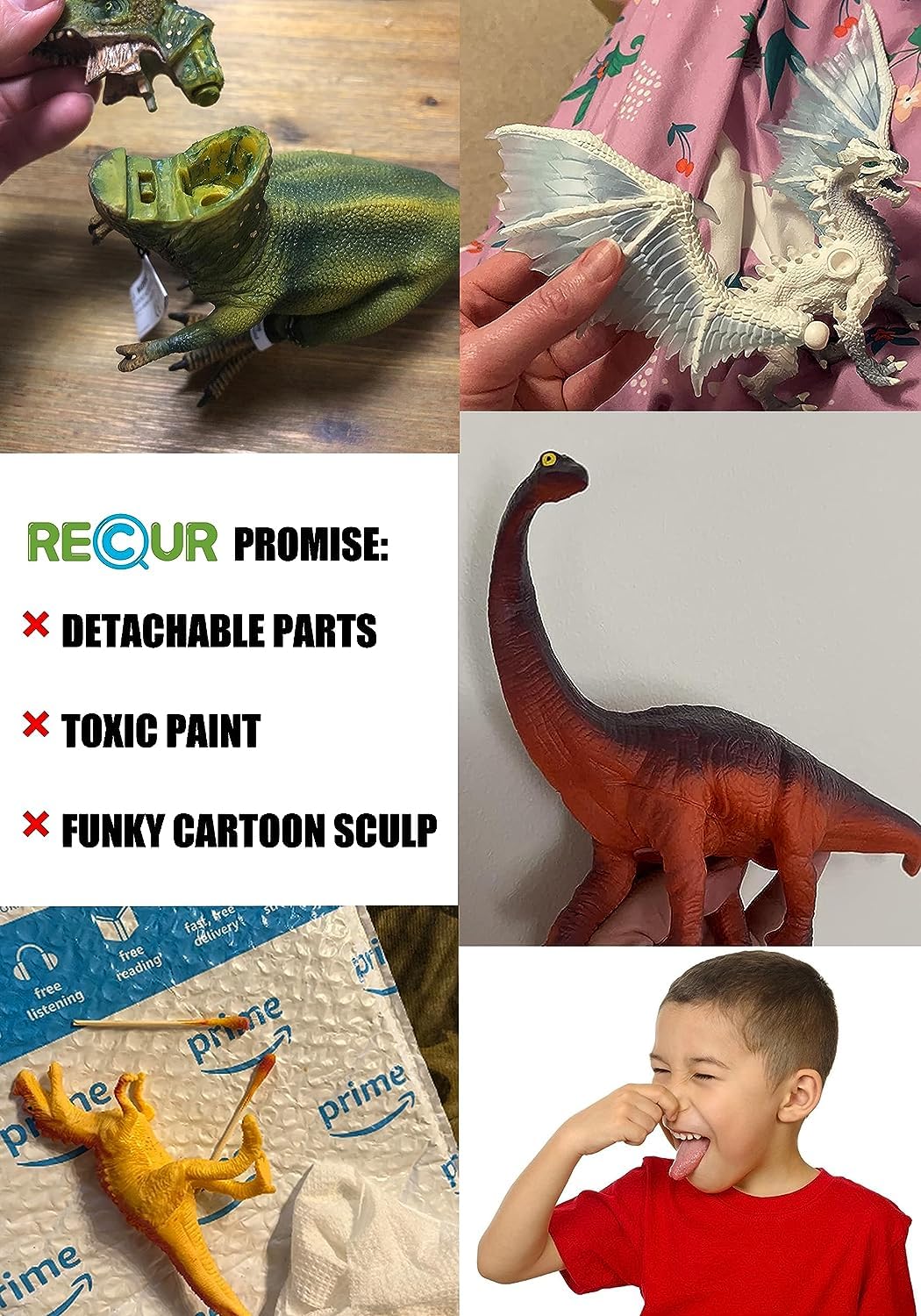 RECUR safe materials ensure durable, squeezable dino figure for energetic play.