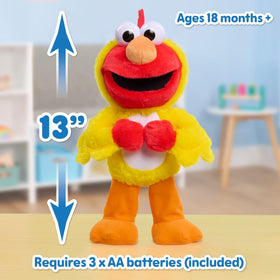 Dance and sing with Elmo; 13-inch plush is soft and inviting
