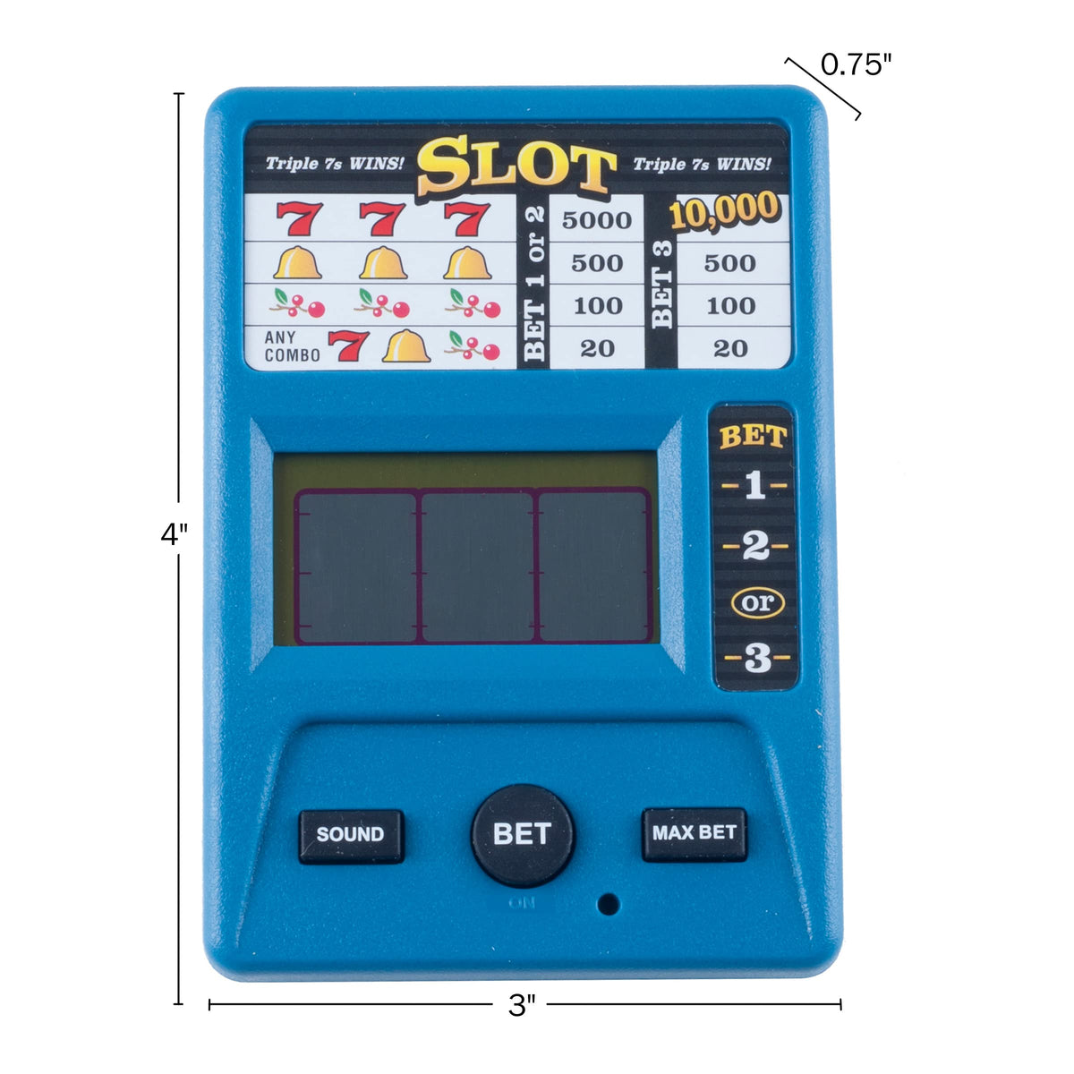 RecZone Electronic Handheld Slot Machine bet-lines indicator highlights 1–3 line options for flexible play