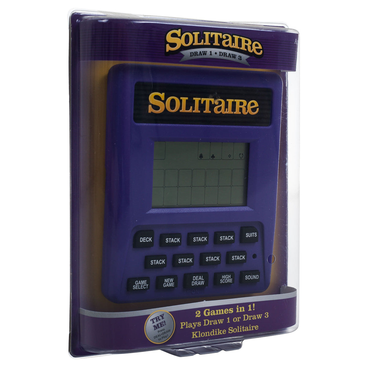 RecZone Trademark Poker handheld solitaire purple back view, compact pocket option.