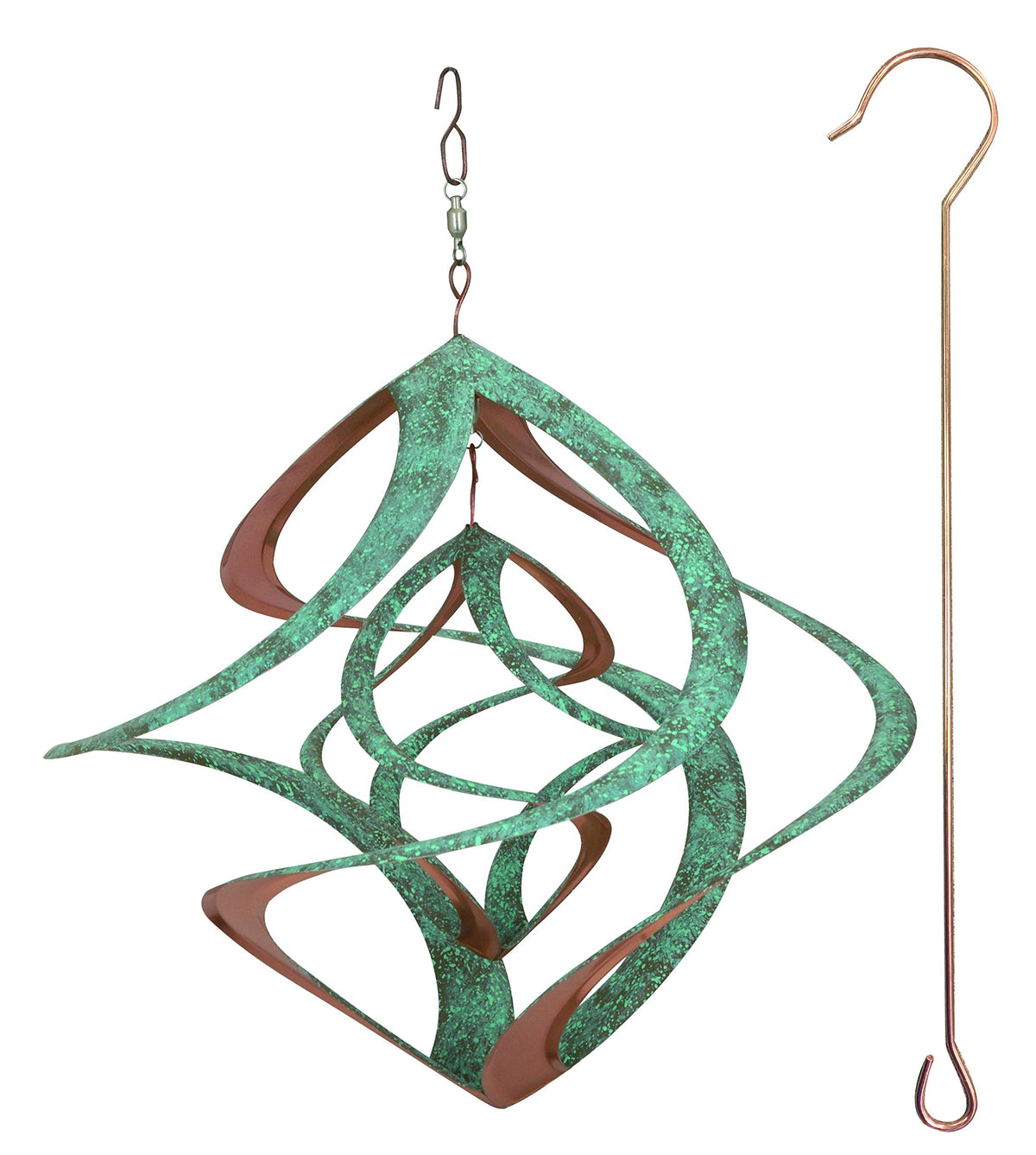 Red Carpet Studios Deluxe Double Helix Cosmix Wind Spinner with patina copper finish catching a breeze