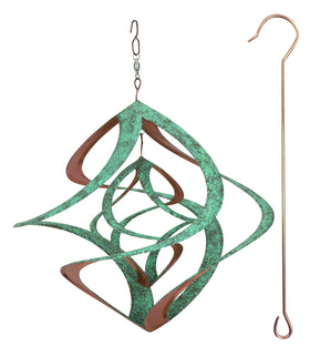 Red Carpet Studios Deluxe Double Helix Cosmix Wind Spinner with patina copper finish catching a breeze