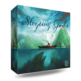 Sleeping Gods cover art by Red Raven featuring the Manticore at sea.