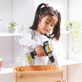 Red Toolbox drill includes three AA batteries for immediate play.