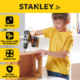 Red Toolbox kid-friendly drill activates realistic sounds for engaging playtime.