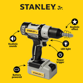 Red Toolbox pretend power drill boosts role-play in kid construction games.