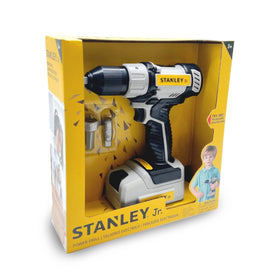 Red Toolbox Stanley Jr. battery drill with lights and sounds for imaginative construction play.