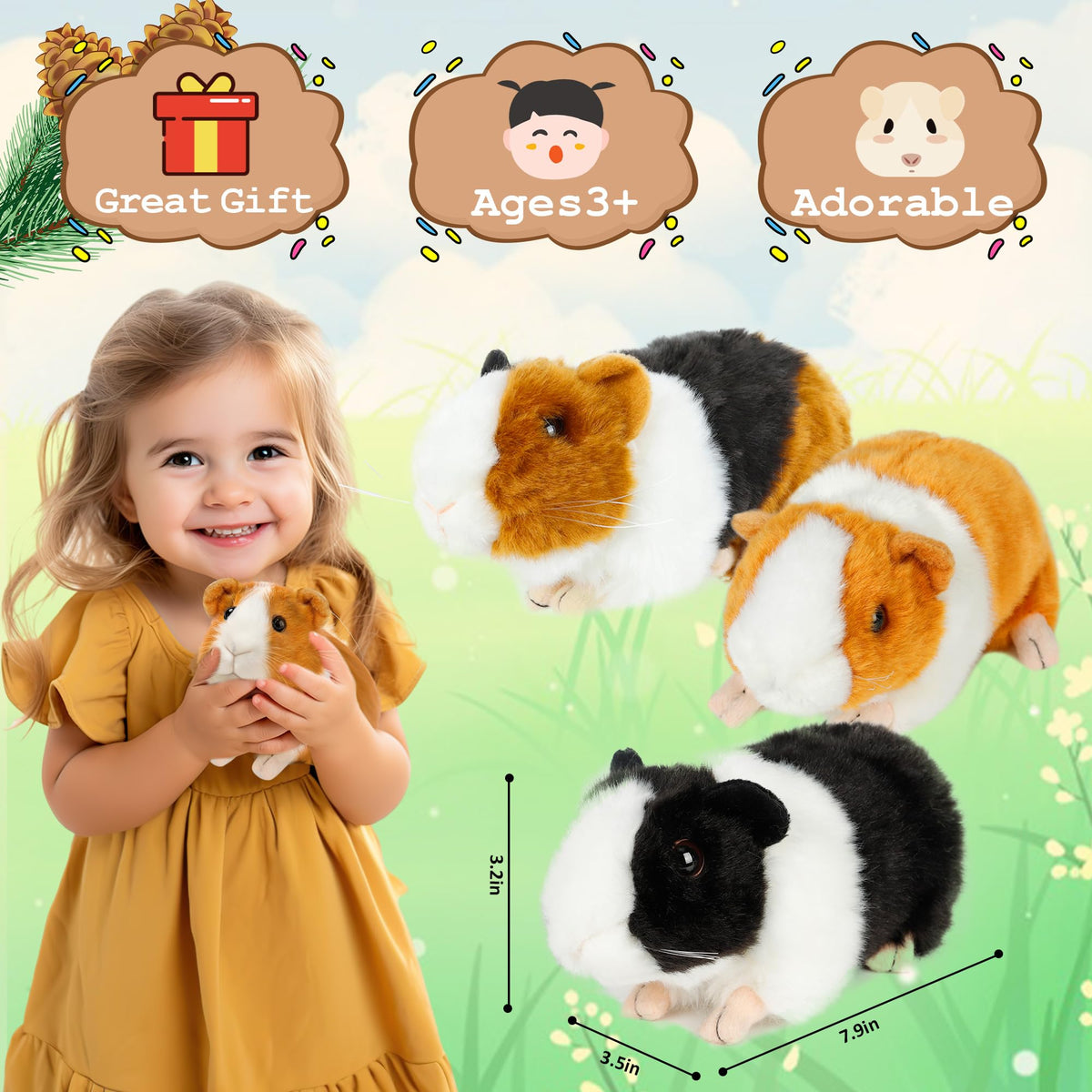 Redaica three-piece guinea pig set safe for ages 3+ with durable filling