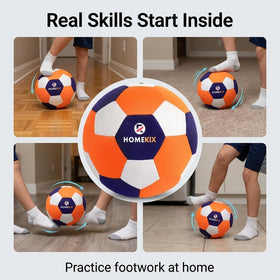 Redfield HomeKix Size 4 ball on hardwood floor, non-marking surface protects floors.