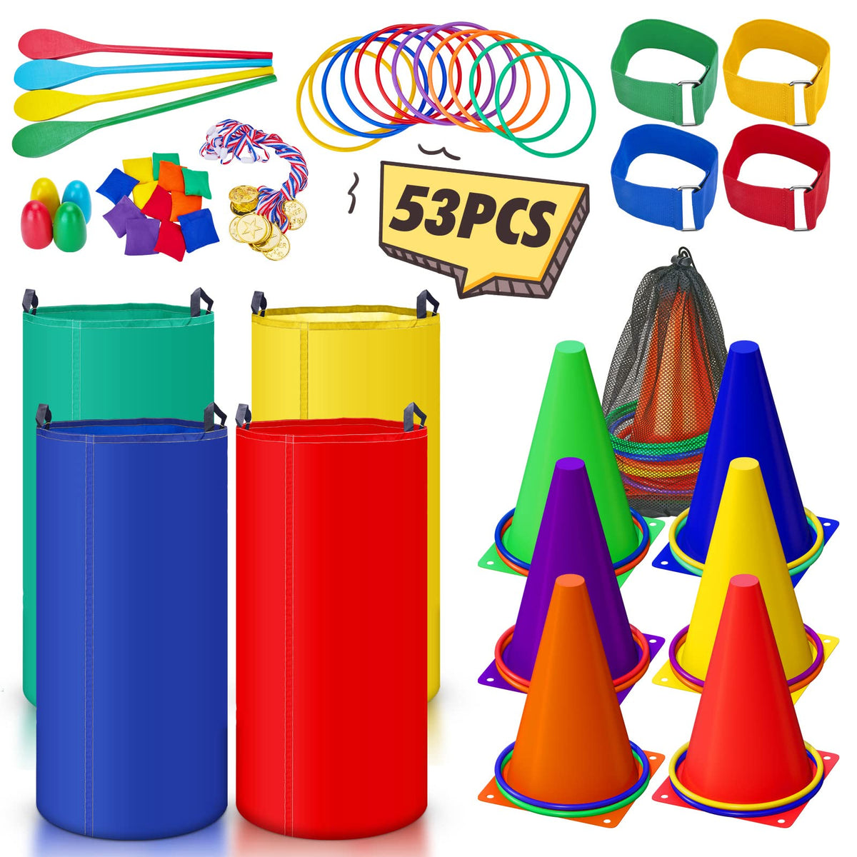 Redllo 53-piece outdoor games set with bean bags and rings for family-friendly play