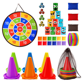 Redllo dual-sides dart board with numbers and dinosaurs for indoor family play