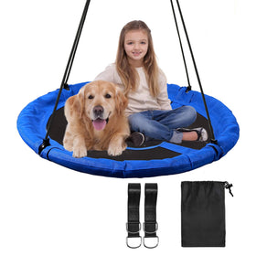 Backyard playground with RedSwing saucer swing ready for outdoor play