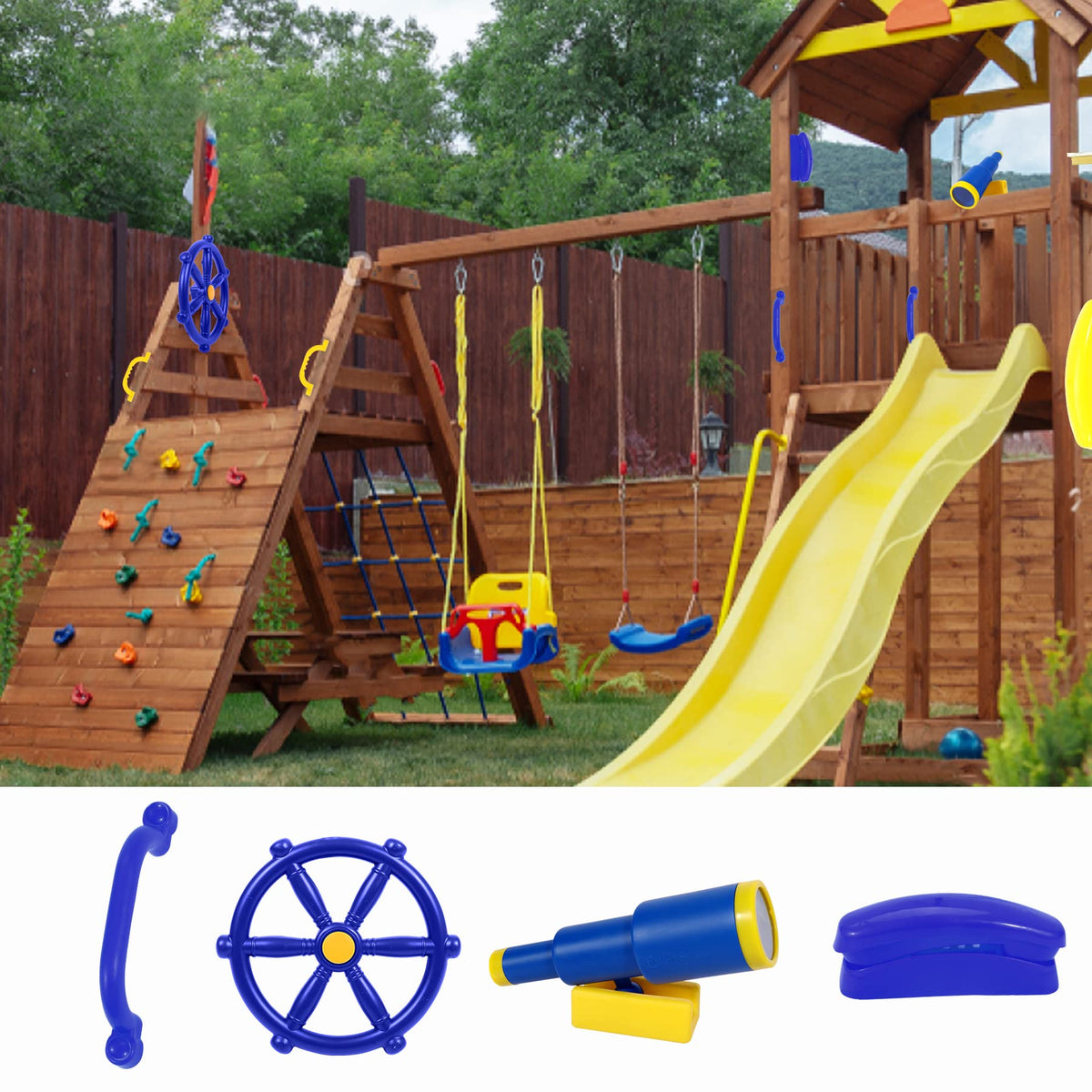 RedSwing backyard playset attachments blue boost color appeal and kid-friendly usability