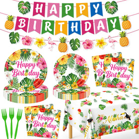 REDWORD Hawaiian birthday plates show tropical leaves for a cheerful luau celebration.