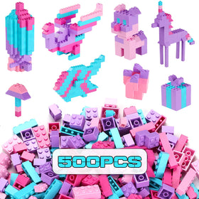 Reenwee building bricks set in pink and purple for creative play and color exploration.