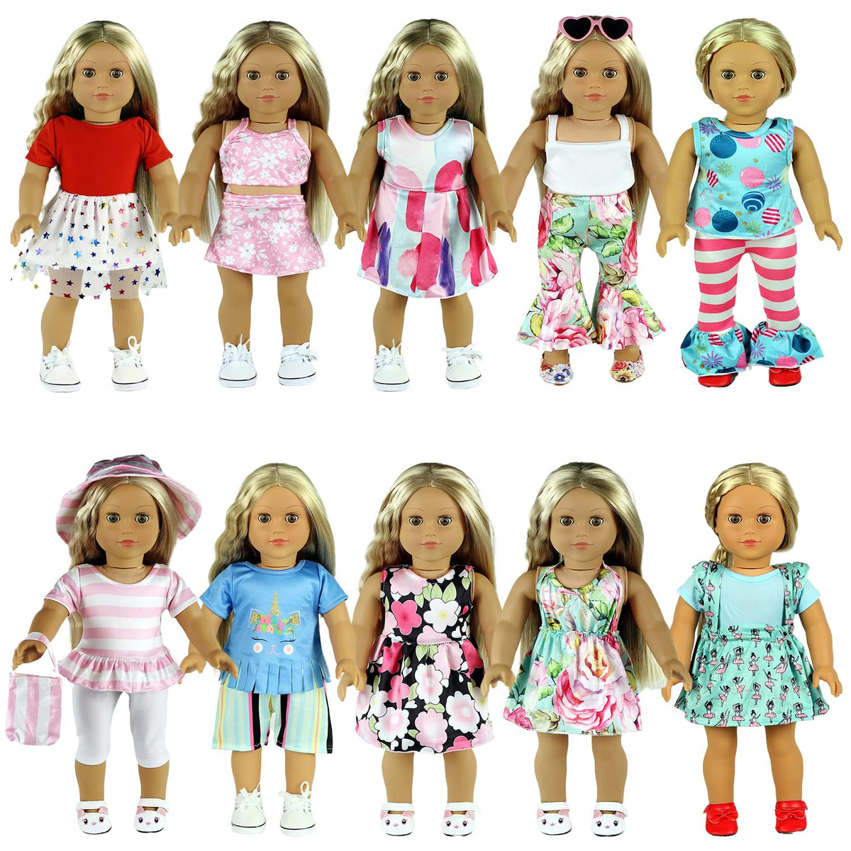 ReeRaa 20-piece doll clothes display for creative play