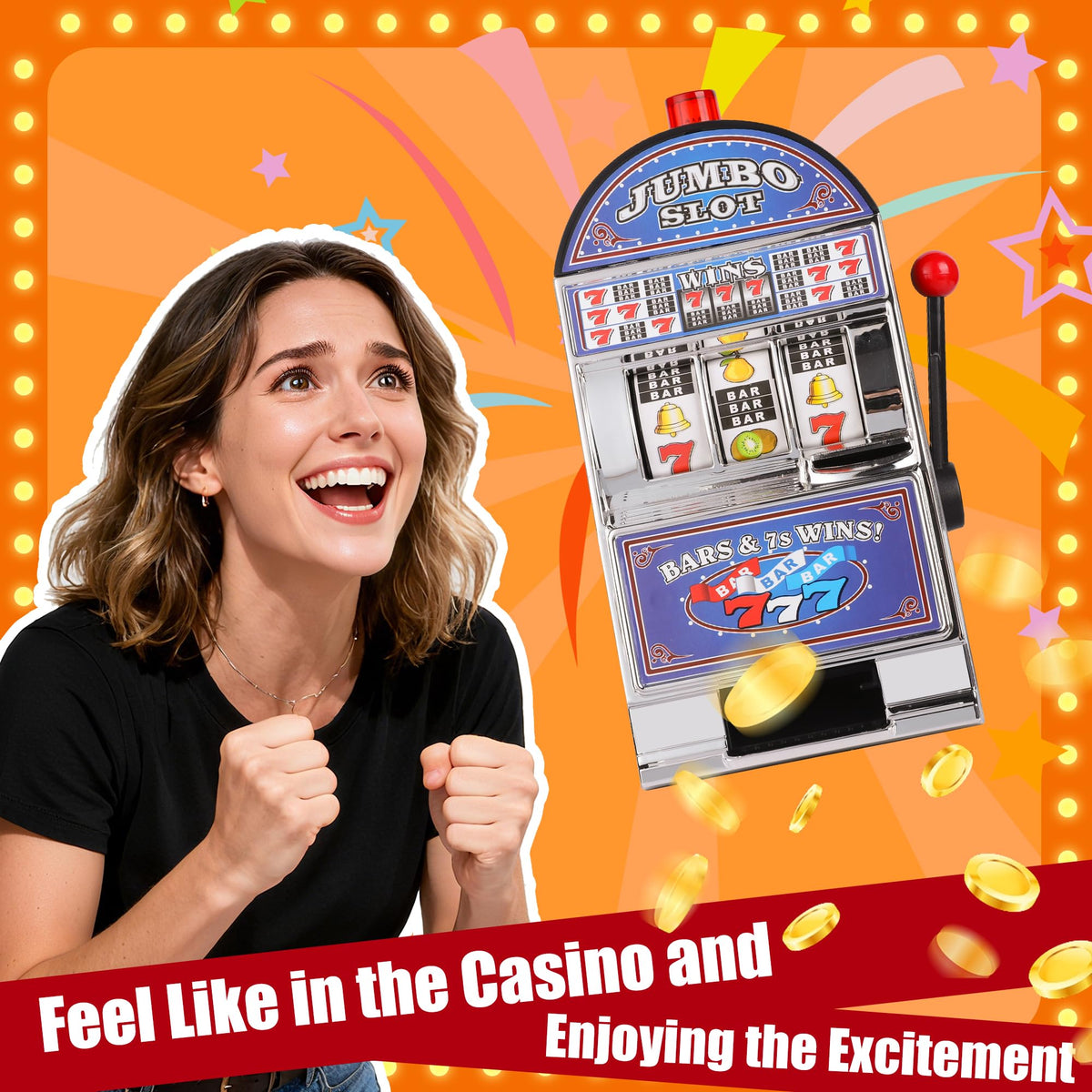REFARICO Slot Machine Money Bank lights, flashing visuals for exciting saving moments